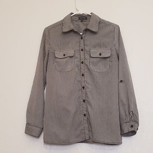 Black and White Long Sleeve Shirt with Pockets